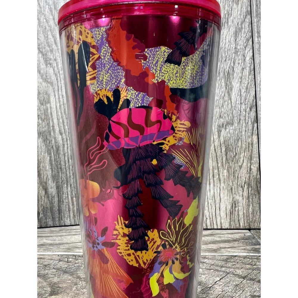 Starbucks Fall 2023 Ocean & Forest Jellyfish 24 Oz Tumbler Cup Pink Floral Venti - Picture 3 of 5